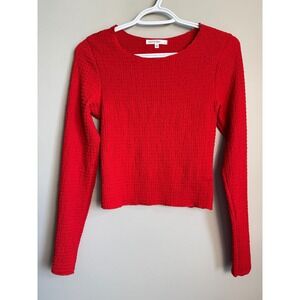 ANTISTAR Red Textured Long Sleeve Smocked Crop Top Small Indie Sleaze Preppy Y2K